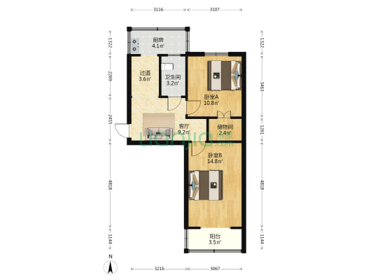 解放路288号院 2室1厅1卫 60平方