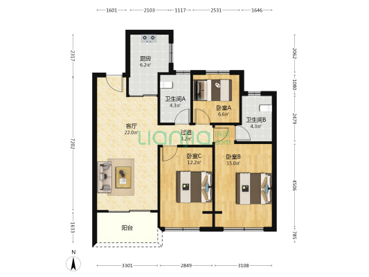 星河平江新著 3室1厅2卫 102平方