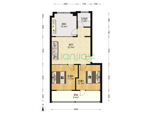 潍坊市审计局宿舍 2室1厅1卫 81平方