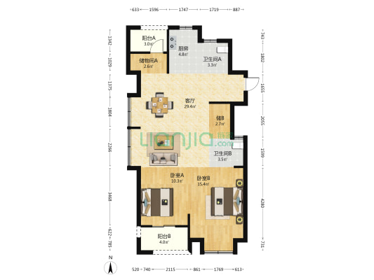 大成东境 2室1厅2卫 98平方