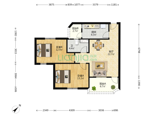 新市花园 2室1厅1卫 81平方