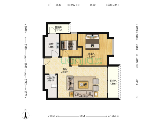新世界花园 2室1厅1卫 98平方