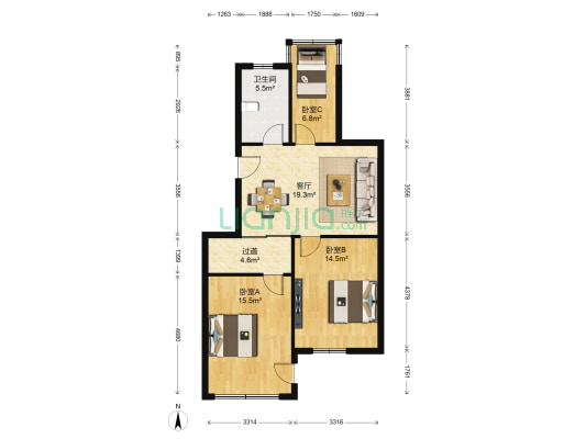 公园佳苑北区 3室1厅1卫 80平方