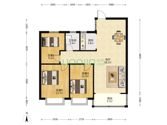 弘毅金海岸 3室1厅1卫 116平方