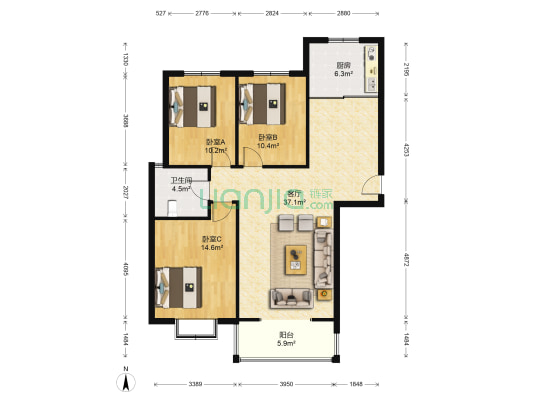 永华小区 3室1厅1卫 129平方