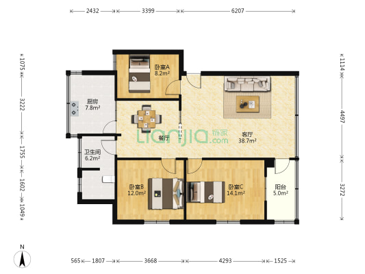云南省公路局小区 3室1厅1卫 95平方