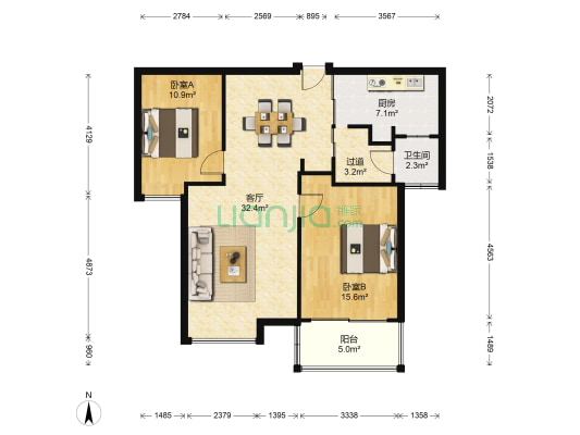 阳光城市花园B区 2室1厅1卫 99平方