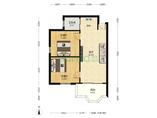 星光广场 2室1厅1卫 56平方