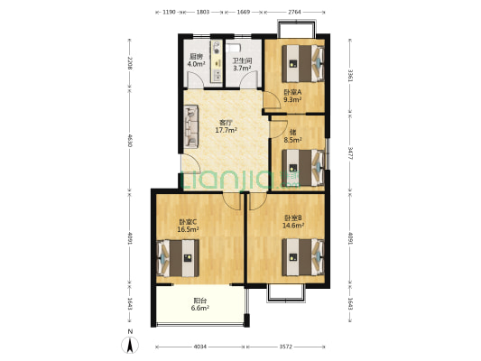 峪龙佳苑一期 3室1厅1卫 99平方