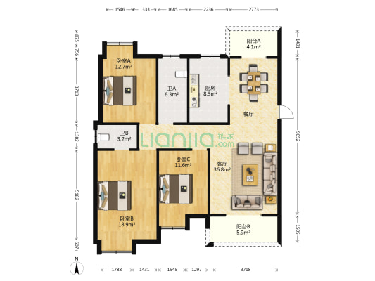 智汇城 3室1厅2卫 139平方