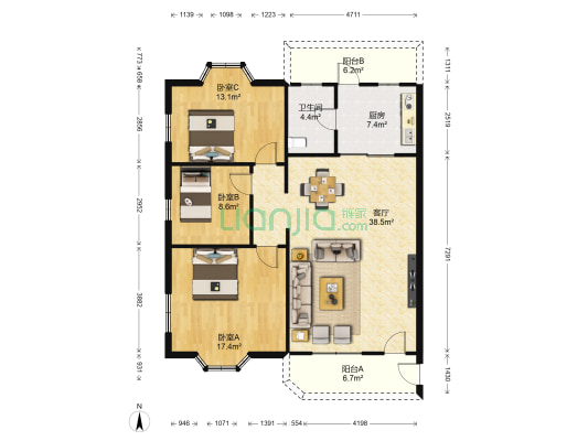 德丰园 3室1厅1卫 106平方