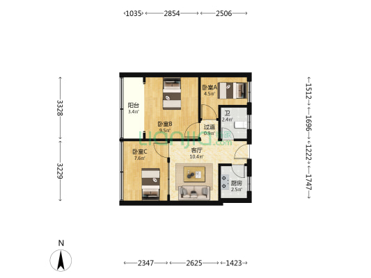 凡达大厦 3室1厅1卫 59平方