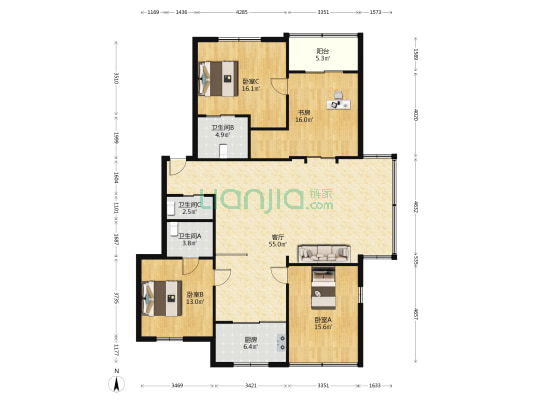 翔金花园 4室1厅3卫 165平方