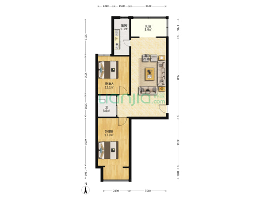 金洋旺座 2室1厅1卫 105平方