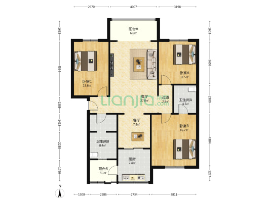 佳顺苑 3室2厅2卫 133平方