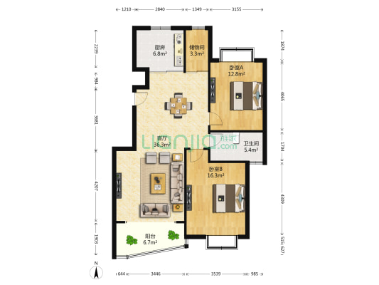 龙盛建设佳园 2室1厅1卫 100平方