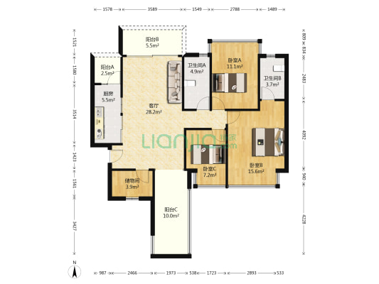 合正锦园北区 3室1厅2卫 104平方