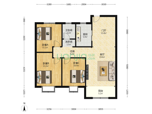 朱家社区 3室1厅2卫 120平方