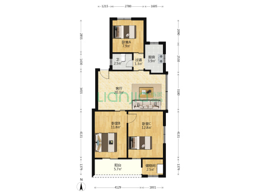 临桂路 3室1厅1卫 73平方