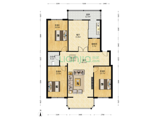 琴叠园 3室2厅1卫 156平方