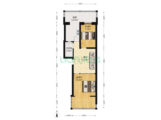 升平街 2室1厅1卫 60平方