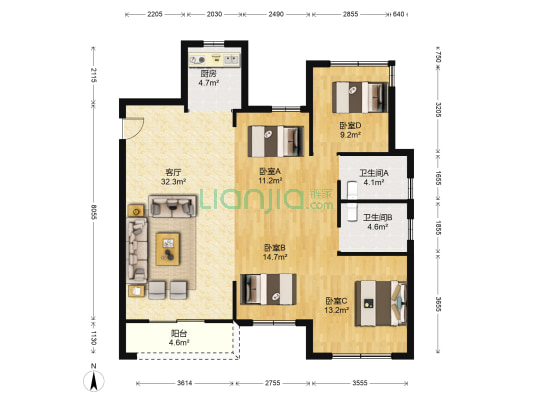 德信阳光城君宸府 4室1厅2卫 122平方