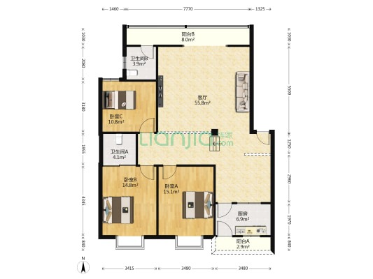 聚缘小区 3室1厅2卫 145平方