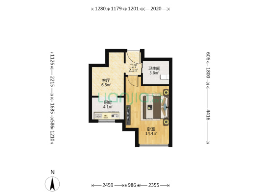 盛晖嘉园 1室1厅1卫 46平方