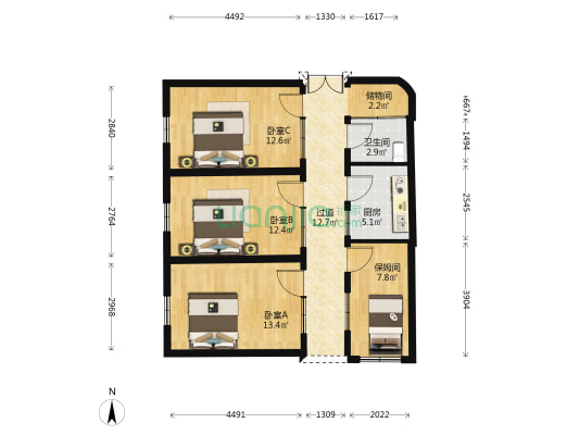 板桥南巷 3室0厅1卫 80平方