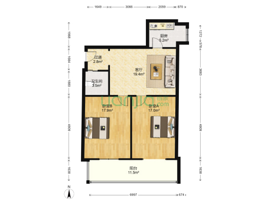 北湖供电局宿舍 2室1厅1卫 82平方