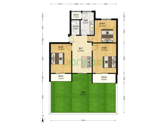 政四街2号 3室1厅1卫 85平方