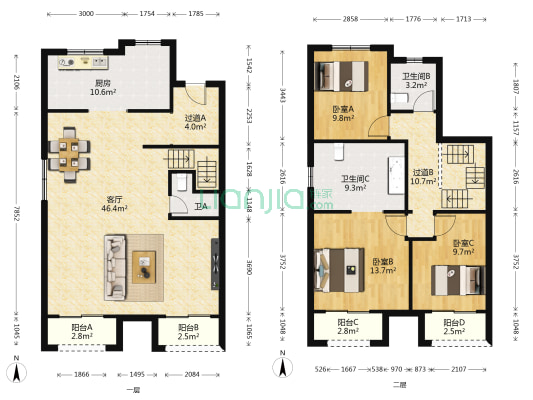 绿地璀璨天城 3室1厅3卫 163平方