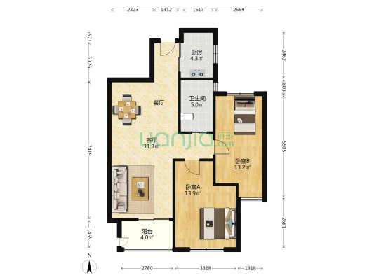 塘湾名苑 2室1厅1卫 94平方