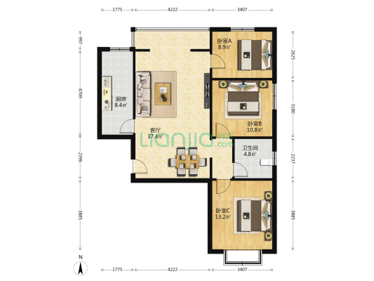 祥瑞嘉苑 3室1厅1卫 115平方