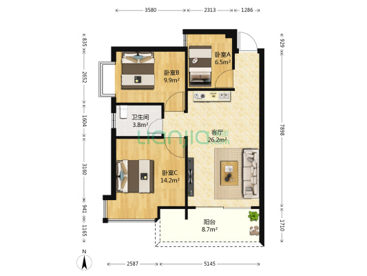 北国之春 3室1厅1卫 83平方