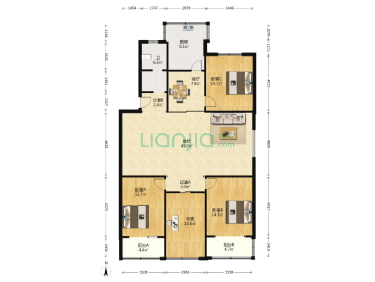 文化路102号院 4室2厅1卫 164平方