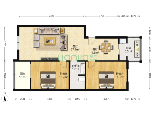纺织研究所家属院 2室2厅1卫 97平方