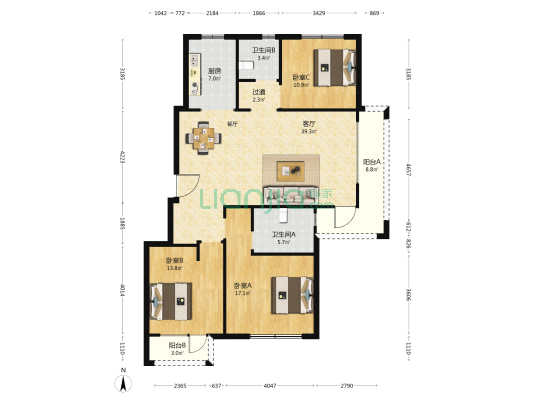 六和庄园 3室1厅2卫 185平方