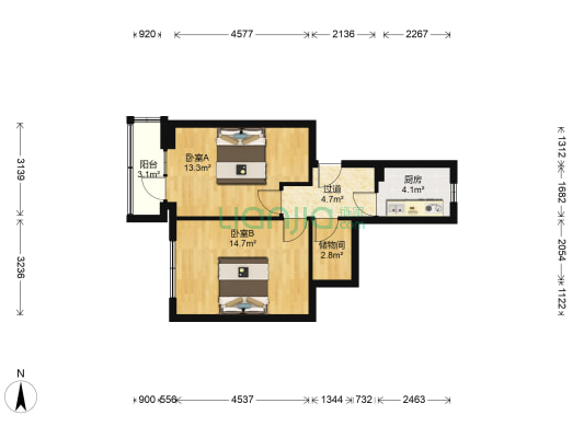 三四小区 2室0厅0卫 59平方