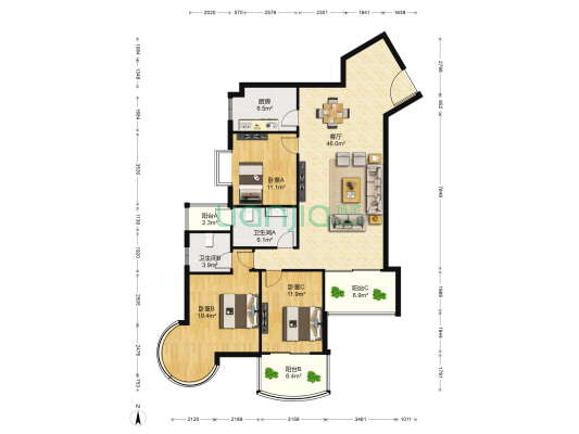 銀田大厦 3室1厅2卫 145平方