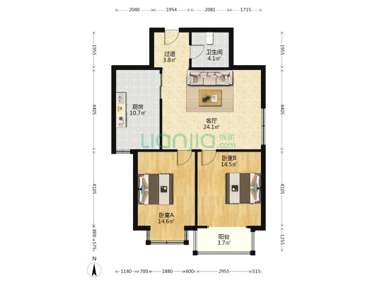 田园社区 2室1厅1卫 93平方