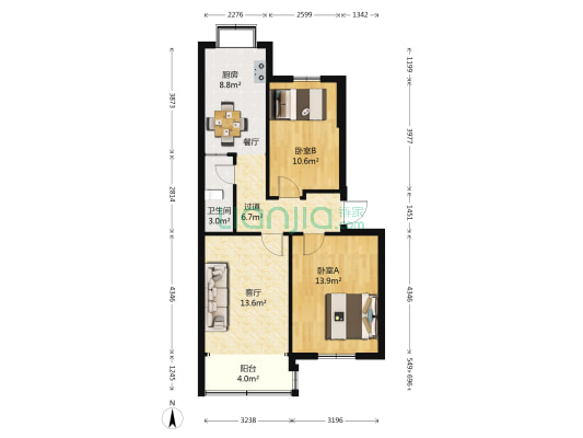 印刷厂小区 2室1厅1卫 70平方