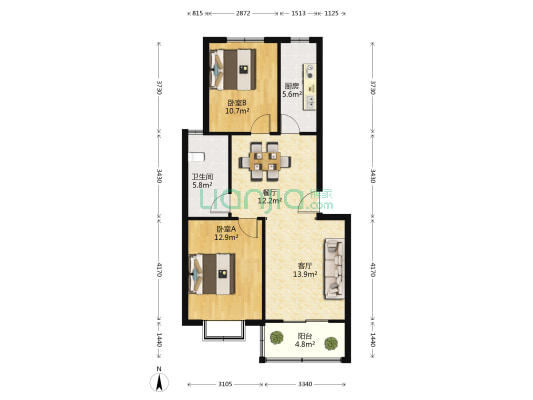 祥和嘉苑 2室2厅1卫 82平方