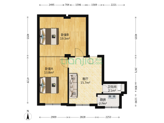 毛织二宿舍 2室1厅1卫 72平方