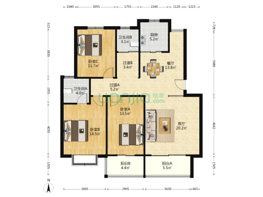 金谷佳苑 3室2厅2卫 122平方