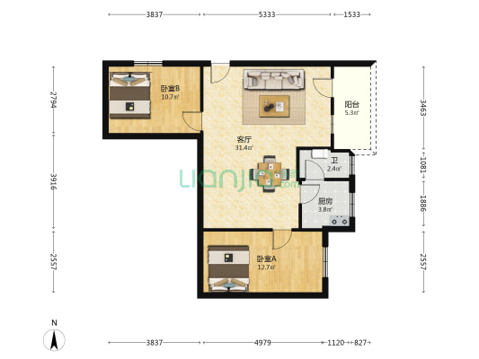 沐范湖小区 2室1厅1卫 84平方