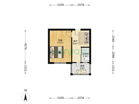 福城社区 1室1厅1卫 32平方