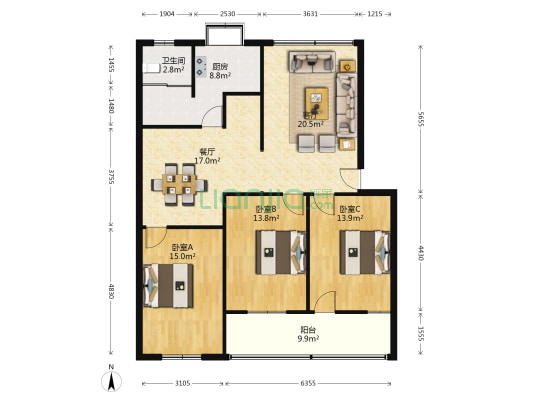 省冶建庙鹅岭小区 3室2厅1卫 117平方