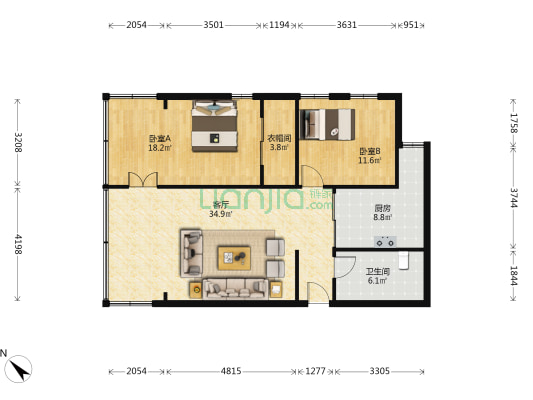 四川棉麻大厦 2室1厅1卫 85平方