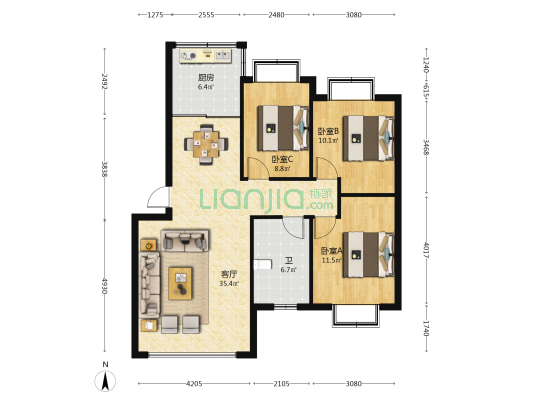 温馨家园天合花园 3室1厅1卫 99平方